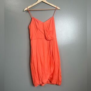 Banana Republic coral satin spaghetti strap faux wrap dress size 4 travel vaca